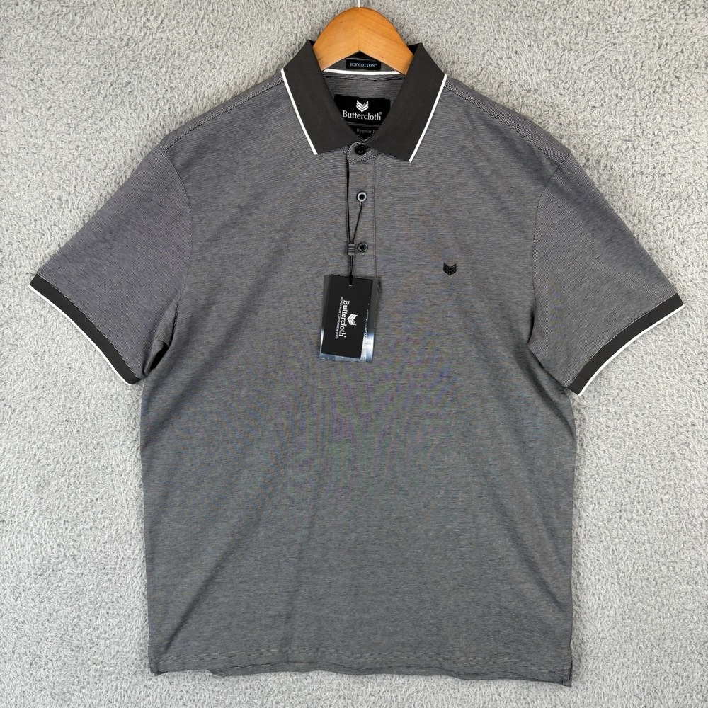NEW Butter Cloth Polo‎ Shirt Men Medium Charcoal Icy Cotton Regular Fit Golf